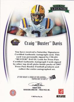 2007 Press Pass Legends - Autographs #NNO Buster Davis Back