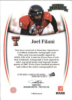 2007 Press Pass Legends - Autographs #NNO Joel Filani Back