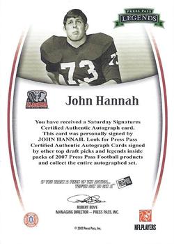 2007 Press Pass Legends - Autographs #NNO John Hannah Back