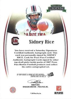 2007 Press Pass Legends - Autographs #NNO Sidney Rice Back