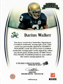 2007 Press Pass Legends - Autographs #NNO Darius Walker Back