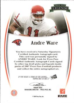 2007 Press Pass Legends - Autographs #NNO Andre Ware Back