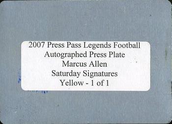 2007 Press Pass Legends - Autographs Printing Plates Yellow #68 Marcus Allen Back
