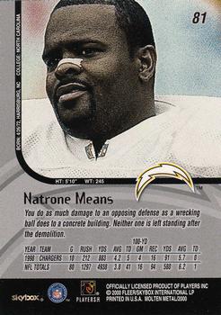 1999 SkyBox Molten Metal #81 Natrone Means Back