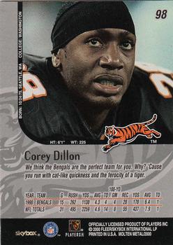 1999 SkyBox Molten Metal #98 Corey Dillon Back