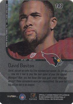 1999 SkyBox Molten Metal #149 David Boston Back