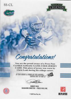 2007 Press Pass Legends - Saturday Swatches Patches #SS-CL Chris Leak Back
