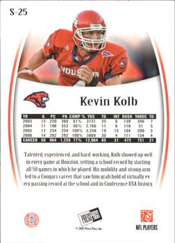 2007 Press Pass Legends - Silver #S-25 Kevin Kolb Back