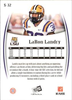 2007 Press Pass Legends - Silver #S-32 LaRon Landry Back