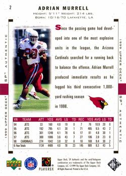 1999 SP Authentic #2 Adrian Murrell Back