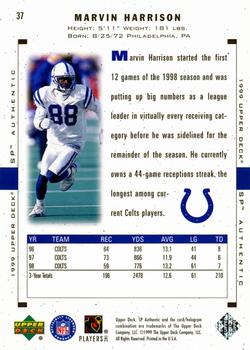 1999 SP Authentic #37 Marvin Harrison Back