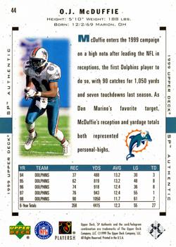 1999 SP Authentic #44 O.J. McDuffie Back