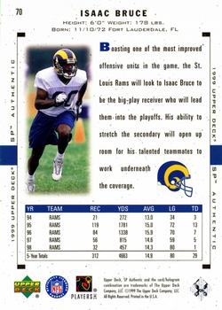 1999 SP Authentic #70 Isaac Bruce Back