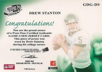2007 Press Pass SE - Game Day Gear Jerseys Silver #GDG-DS Drew Stanton Back