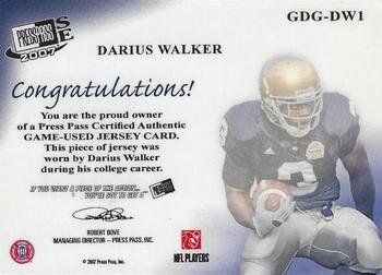 2007 Press Pass SE - Game Day Gear Jerseys Silver #GDG-DW1 Darius Walker Back
