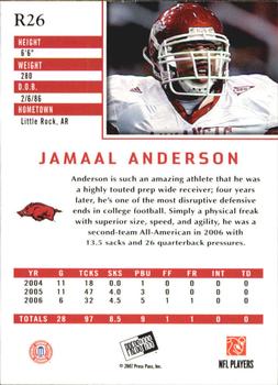 2007 Press Pass SE - Gold #R26 Jamaal Anderson Back