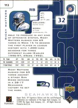 1999 SP Signature #113 Ricky Watters Back