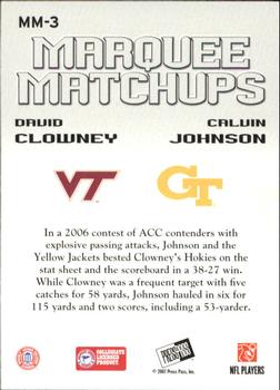 2007 Press Pass SE - Marquee Matchups #MM-3 Calvin Johnson / David Clowney Back