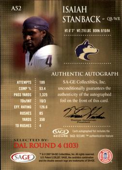 2007 SAGE - Autographs Gold #A52 Isaiah Stanback Back