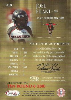 2007 SAGE - Autographs Red #A18 Joel Filani Back