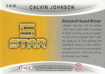 2007 SAGE Aspire - 5 Star #3 Calvin Johnson Back