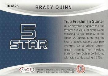 2007 SAGE Aspire - 5 Star #16 Brady Quinn Back