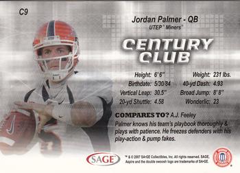 2007 SAGE Aspire - Century Club #C9 Jordan Palmer Back