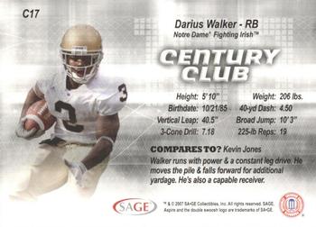 2007 SAGE Aspire - Century Club #C17 Darius Walker Back