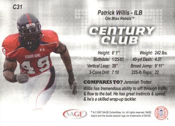2007 SAGE Aspire - Century Club #C31 Patrick Willis Back