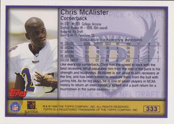 1999 Topps #333 Chris McAlister Back