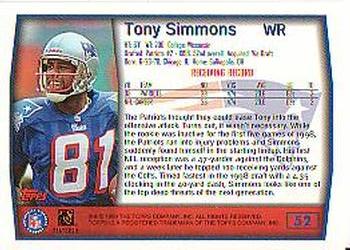 1999 Topps #52 Tony Simmons Back