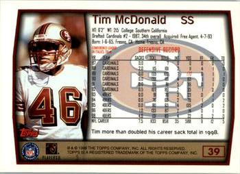 1999 Topps #39 Tim McDonald Back