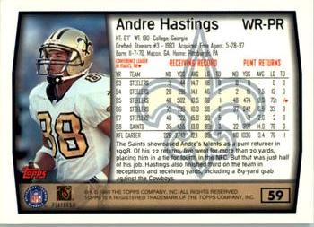 1999 Topps #59 Andre Hastings Back