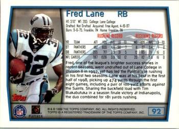 1999 Topps #92 Fred Lane Back