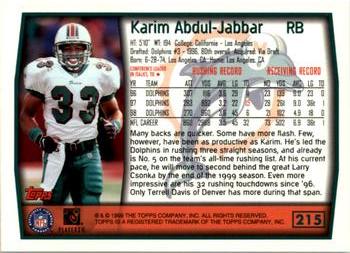 1999 Topps #215 Karim Abdul-Jabbar Back