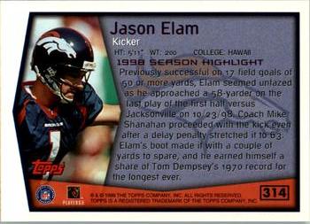 1999 Topps #314 Jason Elam Back
