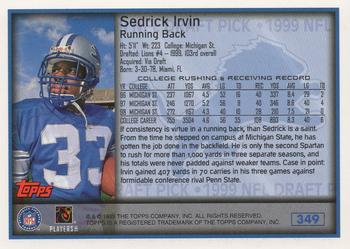 1999 Topps #349 Sedrick Irvin Back