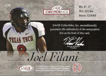 2007 SAGE Decadence - Autographs Bronze #A50 Joel Filani Back