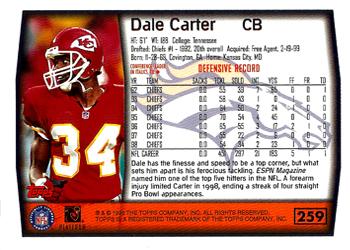 1999 Topps - Topps Collection #259 Dale Carter Back