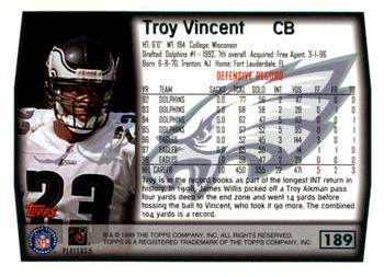 1999 Topps - Topps Collection #189 Troy Vincent Back