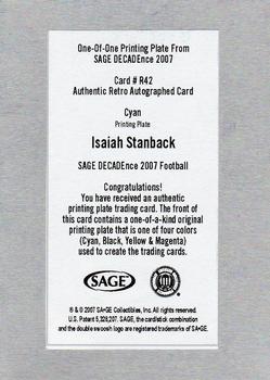 2007 SAGE Decadence - Retro Autographs Printing Plates Cyan #A42 Isaiah Stanback Back