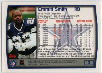 1999 Topps Season Opener #2 Emmitt Smith Back