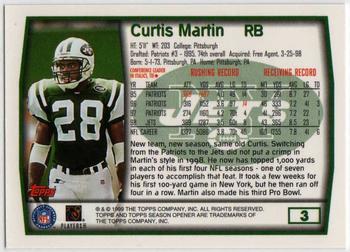 1999 Topps Season Opener #3 Curtis Martin Back