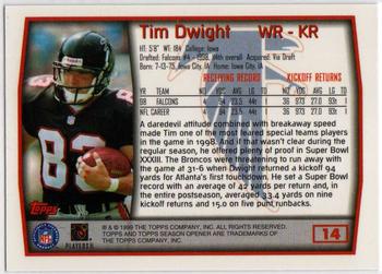 1999 Topps Season Opener #14 Tim Dwight Back