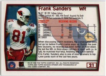1999 Topps Season Opener #21 Frank Sanders Back