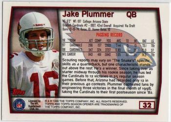 1999 Topps Season Opener #32 Jake Plummer Back