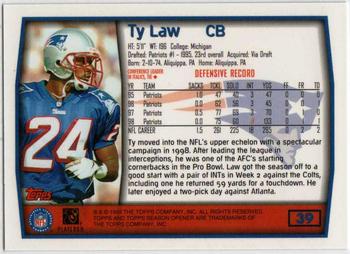 1999 Topps Season Opener #39 Ty Law Back