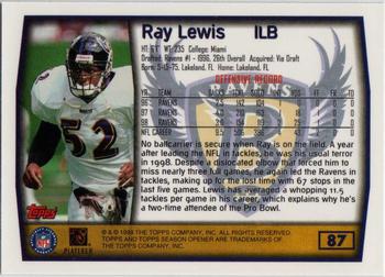 1999 Topps Season Opener #87 Ray Lewis Back
