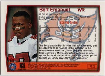 1999 Topps Season Opener #93 Bert Emanuel Back