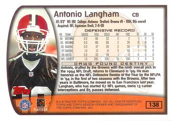 1999 Topps Season Opener #138 Antonio Langham Back